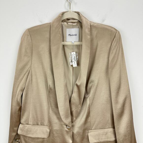 Madewell Satin Oversized Blazer Jacket Matchstick Beige Viscose Blend US 4 NWT - Picture 9 of 16